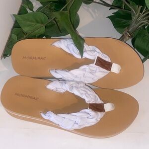 Women's White and Tan Braided Sandals